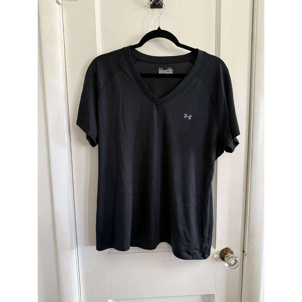 Under Armour Wounded Warrior Shirt Women's L Black V Neck HeatGear Tech Tee